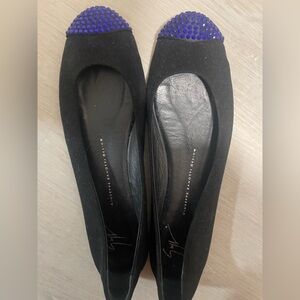 Giuseppe Zanotti ballet flats black suede with purple rhinestone toe. Size 40